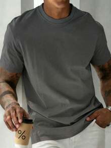 GRDR Men's Retro Minimalist Solid Color Washed Short Sleeve T-Shirt, Suitable For Summer, Comfortable & Breathable, Leading Fashion - Dark Grey - View 2