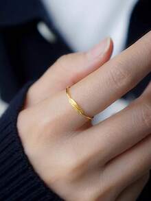 BALMORA 1pc Minimalist S925 Sterling Silver Leaf Ring, Ultra-Thin Leaf Design Ring, Suitable For Women's Daily, Commute And Party Wear - Gold - View 3