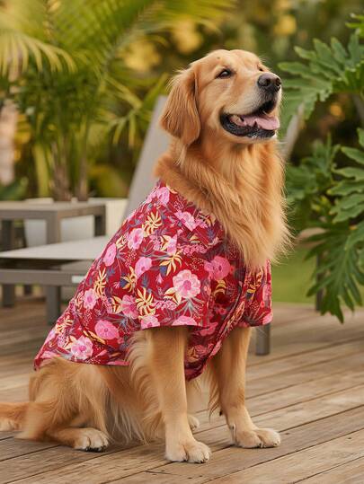 Dog Leisure Shirts For Summer - Breathable Lightweight Dog Summer Clothes, Summer Shirts For Small Medium Large Dogs, All Over Printing Dog Clothes - Flower And Plant Pattern