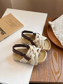 2026 Summer New Girls Slippers, Fashionable Children Bohemian Platform Beach Sandals - Black - View 1