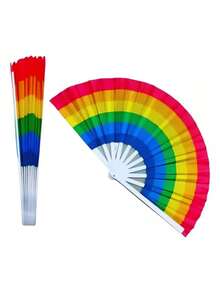 LGBT Rainbow Fan For Parties, Carnival, Gay Pride Parades, Festivals - Durable Material, LGBT Colors - 2pcs - 查看 3