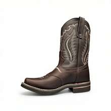 COWBOY BOOT MADE OF BOVINE LEATHER WITH NON-SLIP RUBBER HEEL SOLE, STITCHED, TORO MODEL, SQUARE TOE - Brown - View 5