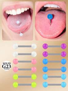 CIZME 14g 發光塑料球鈦合金舌環乳環，壓克力舌環穿刺飾品套組 G23 男女通用 12mm 14mm 16mm 18mm - 夜光球 - 查看 4