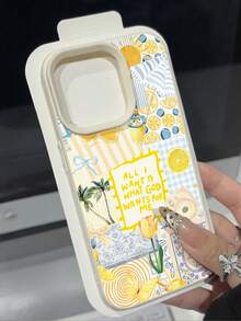 1pc Fashionable Lemon Element Striped Wine Glass Pattern Litchi Texture Anti-Drop Anti-Slip Soft Phone Case Compatible With Apple, Phones,International Version, Not The Domestic Version - Multicolor - View 2