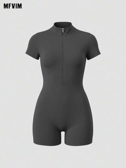  MFVIM 女士修身连体裤，春夏款，半拉链领口设计，修身剪裁，收腹提臀，透气舒适弹力柔软面料，适合休闲、通勤、户外活动、跑步、骑行、瑜伽、普拉提、健身房锻炼等场合。