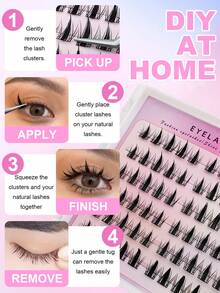 60pcs C-Curl Self-Adhesive Fluffy False Eyelash Clusters, Create Manga-Style Voluminous Effect, DIY Lash Extension, Delicate & Lightweight, Reusable, Individual Cluster Design, Easy Application, No Sticky Residue, No Manual Gluing Required - Black - View 9