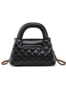 New Fashionable Versatile Textured Rhombus Embroidery Chain Strap Chic Commuting & Dating Shoulder/Crossbody/Top Handle Small Square Bag - Black - View 3