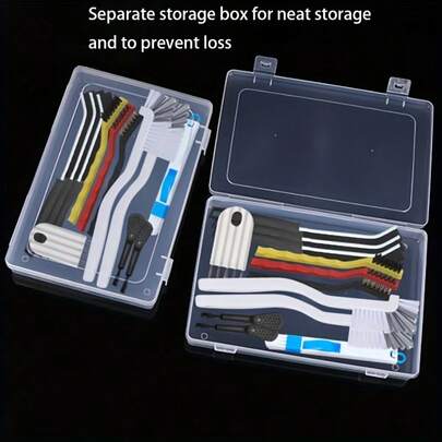 5/11/12 Piezas Cepillos de limpieza de espacios estrechos de uso múltiple con caja, cepillos de cerdas duraderos, adecuados para teléfonos móviles, ventanas, umbrales de baño, ranuras, inodoros, teclados, espacios con mango largo, accesorios de limpieza reutilizables, suministros de cocina para el hogar