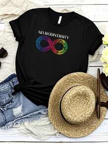 Camiseta de mujer con estampado de neurodiveridad, mochila con estampado de arcoíris del infinito neurodivergente y gran capacidad - Negro - Ver 1