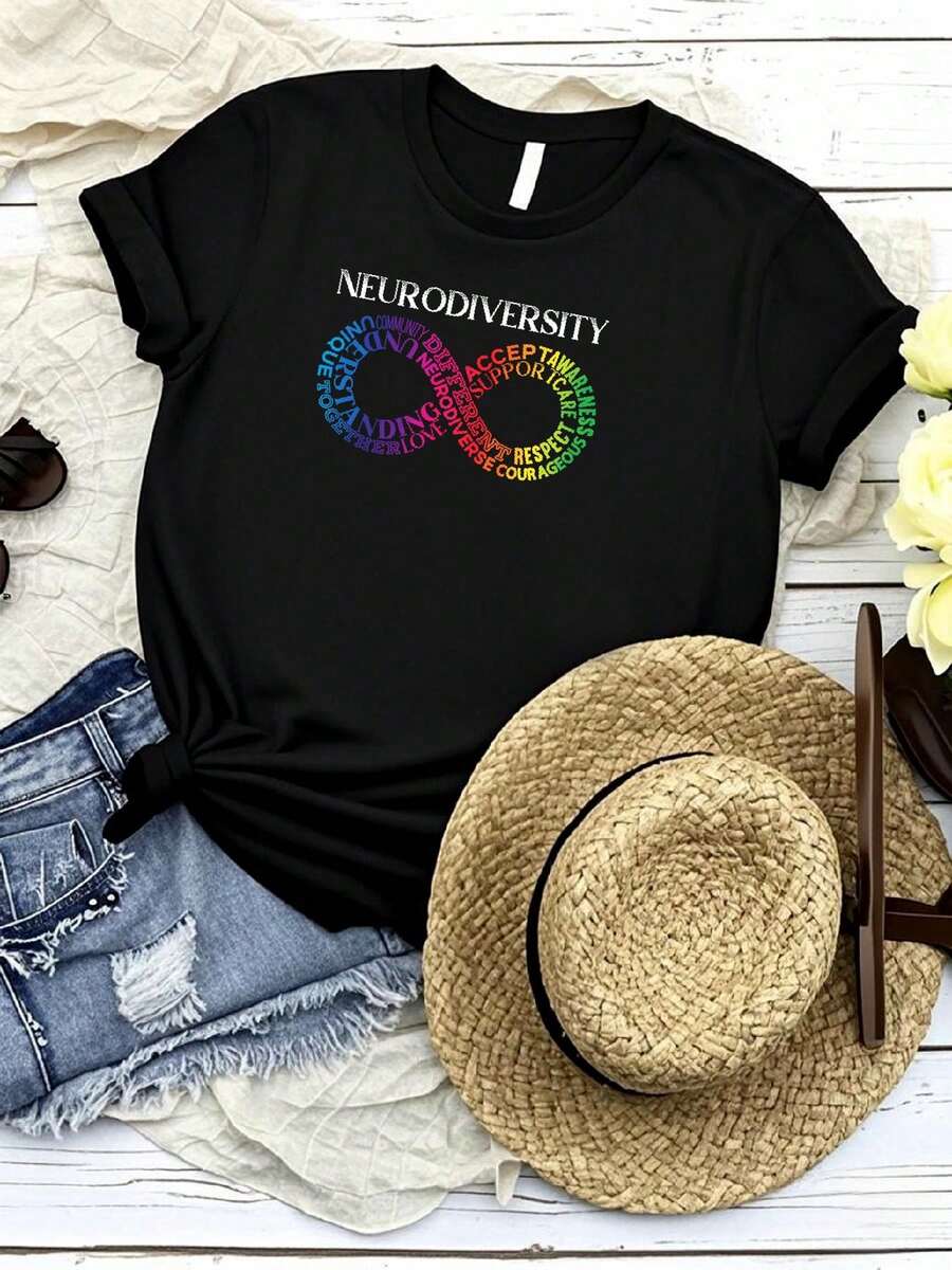 Camiseta de mujer con estampado de neurodiveridad, mochila con estampado de arcoíris del infinito neurodivergente y gran capacidad - Negro - Ver 1