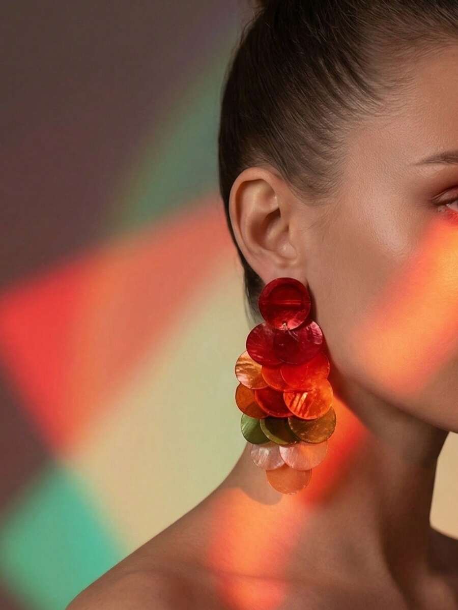 Warm Orange 3D Flower Earrings, Multi-Layer Gradient Resin Petals, Vintage Elegant Earrings, French Romantic Dangle Earrings - Multicolor - View 1