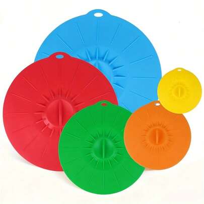 5pcs Silicone Pot Lids, 5 Reusable Silicone Suction Lids In Assorted Sizes, Silicone Bowl Covers, Heat-Resistant Silicone Lids For Bowls, Cups, Pots, Pans, Microwave Splatter Cover, Stovetop Use