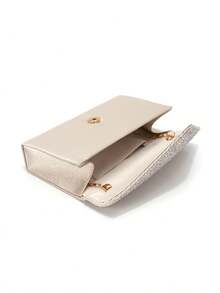 Rhinestone Women's Evening Bag, Small Envelope Design Handbag, Satin Shoulder Chain Bag, Shiny Purple Cocktail Party Clutch - Apricot - View 7