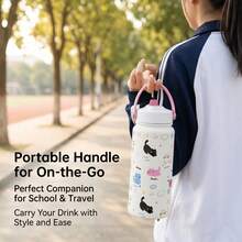Bình nước giữ nhiệt 32oz có ống hút, thiết kế hình mèo bằng thép không gỉ, nắp lật, ống hút và tay cầm, chống rò rỉ, chất liệu kim loại, có thể tái sử dụng, miệng rộng, thích hợp cho du lịch, phòng tập thể dục và trường học. - Nhiều màu - Xem 5
