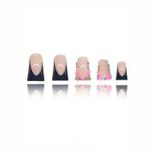 Duck Shape Fake Nails Black French Design With Shiny Rhinestones Reusable False Nails For Women Party Daily Wear - C145 - Xem 6