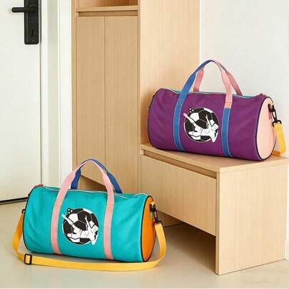 New Football Element Graphic Dopamine Casual Crossbody Bag, Multifunctional Tote Bag, Unisex, Zipper Closure, Foldable & Compressible, Padded, Nylon Fabric Anti-Scratch & Durable, Contrast Color Design Breaks Traditional Sports Bag Dullness, Both Storage Tool And Fashion Accessory, Carry By Hand/Shoulder/Crossbody, Adjustable Strap, Suitable For Fitness, Commuting, Short-Distance Travel And More