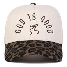 1Piece Men GOD IS GOOD Letter Bow Embroidered Leopard Two Tone Baseball Cap Outdoor Adjustable Sunscreen Leisure Hat Spring Autumn Travel Tourism Beach Vacation - 彩色 - 查看 5