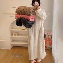 Áo choàng ngủ bằng vải nỉ dày dặn, kích thước 120cm*60cm, dáng rộng, dài, có túi, thích hợp cho nữ mặc mùa đông. - Nhiều màu - Xem 1
