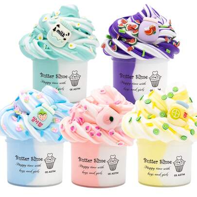70ml Cute Bubble Tea Butter Slime Kit For Kids, Party Favors Stretchy Non-Sticky Colorful Scented Slime, Stress Relief Toy For Girls Boys Gift, DIY Sludge Christmas Birthday Gift Toys For Plasticine Party Favors