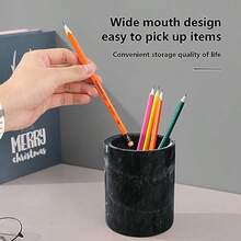 Soporte de mármol para escritorio soporte para brochas de maquillaje soporte para escritorio accesorios de patrón de mármol taza para lápices para niños organizador de escritorio duradero regalo ideal para el hogar la oficina - Atardecer rojo - Ver 3