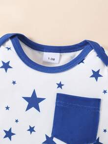 3pcs/Set Star Print Footie Romper - Blue - View 4