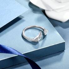 MDFUN Anillo ajustable de ala abierta minimalista chapado en oro blanco de 18K para mujer - Blanco - Ver 3