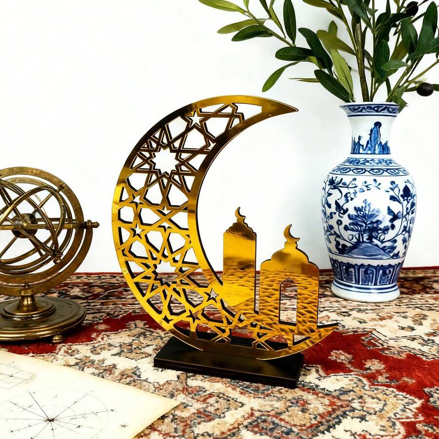 OUTANA Tượng trang trí để bàn bằng acrylic mạ vàng, bền và dễ lau chùi, thích hợp đặt trên bàn làm việc, lối vào, phòng khách và các địa điểm văn hóa Hồi giáo trong gia đình Hồi giáo. - FZZDBJ047 - Xem 1