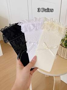 1/3 双春夏薄款过膝袜，芭蕾舞鞋款中筒袜，洛丽塔蝴蝶结袜，网眼镂空堆堆袜，隐形袜，蕾丝边直筒袜 - 彩色 - 查看 20