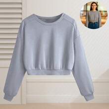 Cropped Sweatshirt Comfortable Plain No Print - Gris Claro - Ver 1