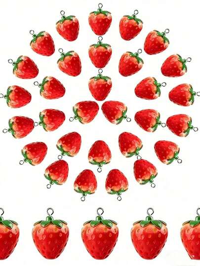 5/10/20/30/50/Pcs Red Resin Imitation Strawberry Shape Charms For DIY Keychain Necklace Pendant Decoration Jewelry Making Accessories