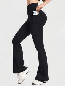 Speed mate High Waist Flared Pants Daily Fitness Sports Leggings, Women Butt Lifting Yoga Leggings,Women's High-Waisted Cross Design Flared Leggings Suitable - Black - View 4