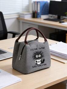 印有“一切都好”咖啡杯图案的保温午餐包，趣味咖啡爱好者礼物，含黑色餐具袋，大容量，学生保温午餐盒，便携式旅行野餐包，办公学校午餐包，男女通用多功能露营学校午餐盒，野餐包，保冷袋，学校假期必备夏季用品 - 彩色 - 查看 4