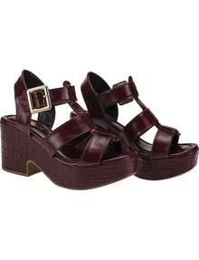Women's Wedge Sandal With Platform Heel, Shekinah Style, Wide Buckle, Fashion - 紅木色 - 查看 5