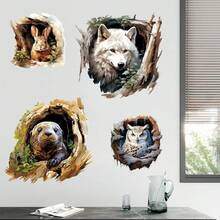 3D Cute Animal In Tree Hole Bathroom Toilet Sticker, Self-Adhesive Home Decor Wall Decal - Multicolor - View 6