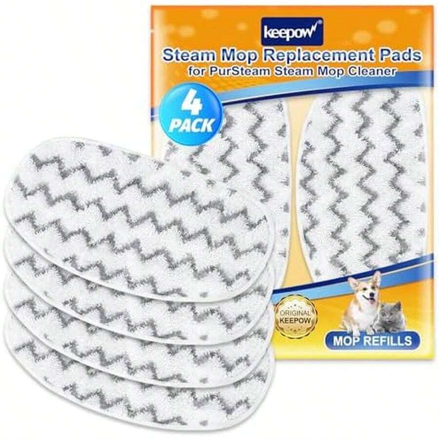 KEEPOW Steam Mop Pads Compatible With PurSteam ThermaPro 10-In-1 Steam Mop And ThermaPro 211 Steam Cleaner, Reusable Pur Steam Mop Replacement Pads For Multi-Surface Floor Cleaner (8 Pack) - Màu trắng - Bộ 4 chiếc - Xem 1