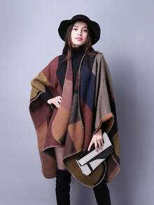 Pahajim Women's Soft Knitted Shawl Wrap, Lightweight Spring Autumn Scarf Cape For Daily Wear & Travel - Checkered Khaki - View 5