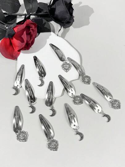 12 chiếc kẹp tóc BB bạc kiểu dáng tối giản ngọt ngào dành cho nữ, hình trái tim, thánh giá, mặt trăng, phụ kiện trang trí tóc, phù hợp cho mọi dịp, mùa hè, kỳ nghỉ, du lịch.
