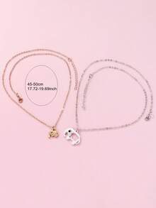 2件套可爱卡通母亲节亲子哑光金和哑光银大象吊坠项链套装，适合日常佩戴、送礼、节日礼物 - 彩色 - 查看 5