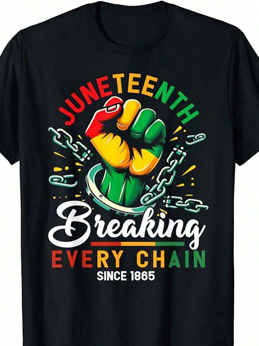 1pc African American Freedom 1865 Novelty Men's T-Shirt, 100% Cotton Fabric, Crew Neck, Short Sleeve, Regular Fit, Weekend Casual Wear, All-Season Casual Wear, 180gsm - Ideal For Valentines New Year's Day Father's Day Christmas - Black - View 1
