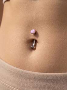 CIZME 2pcs Women's Titanium Alloy Floating Belly Button Rings, Internal Thread Opal Belly Piercing, Flat Back Belly Piercing, 10mm 12mm 14mm - Silver - View 3