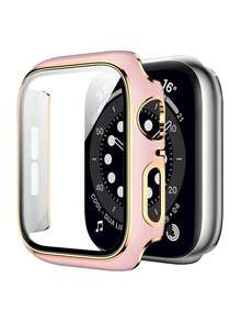 1件電鍍2合1強化玻璃超薄螢幕保護殼，適用於Apple Watch 40/41/42/44/45/46/49mm，Series 12 Ultra/SE/11/10/9/8/7/6/5/4 - 粉紅+金色 - 查看 8
