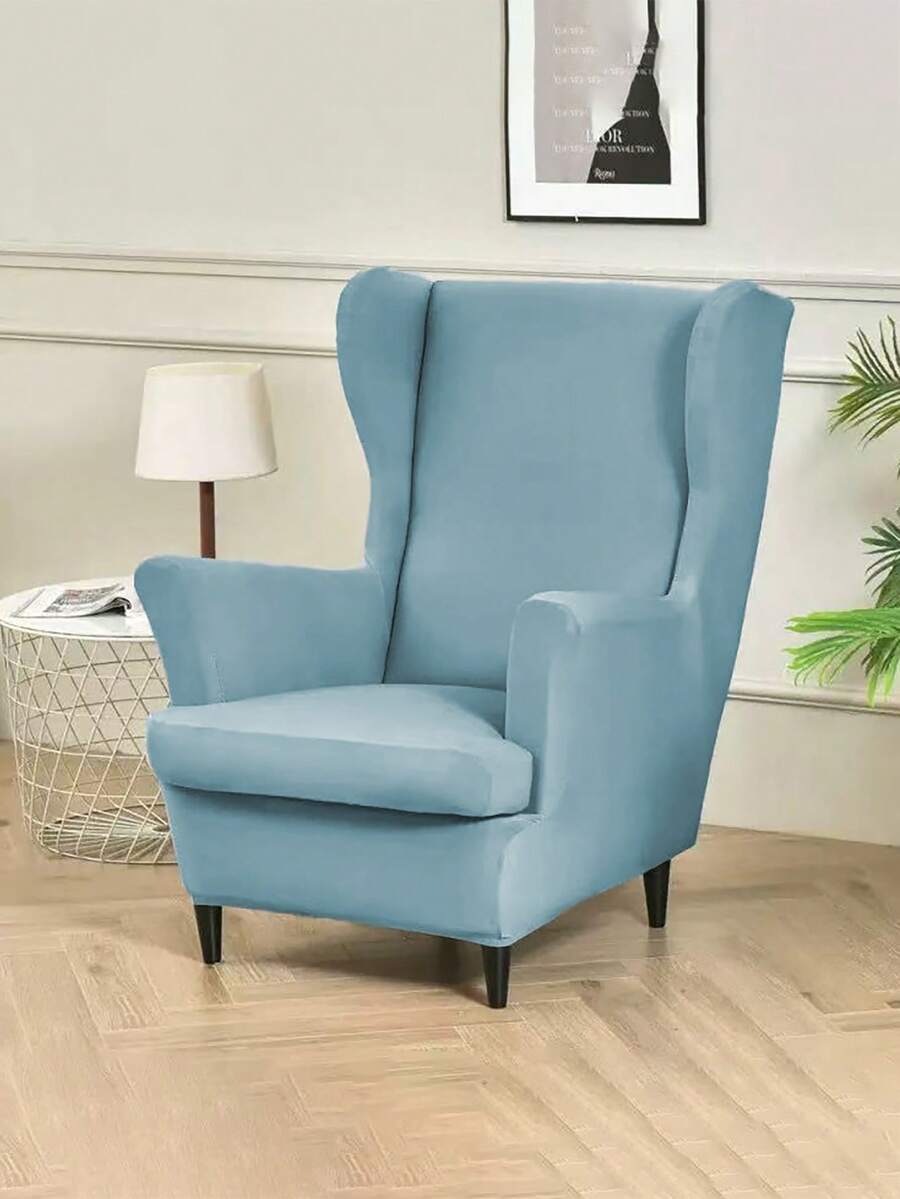 1pc Milk Silk Fabric Thickened Elastic Waterproof Dustproof Tiger Stool Cover, Anti-Scratch, Single Seat Sofa Slipcover, American Style High Back Tiger Chair Cover - Dusty Blue - View 1