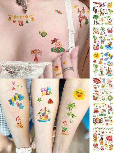 6 Glitter Body Art Temporary Tattoo Stickers, Unisex, Cute And Fun Christmas Gift, Gingerbread Man Pattern, Waterproof Fake Tattoo, Lasting 2-5 Days, Can Be Used On Hands, Arms, Neck, Shoulders, Chest, Waist, Legs, Suitable As Holiday Party Gifts And Christmas Body Decoration.