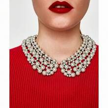 1PC Vintage New Collarbone Necklace Exaggerated Fake Collar Accessory Suitable For Daily Dating And Commuting Outfits - Màu xanh da trời - Xem 3