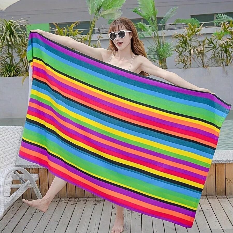 Khăn tắm biển/khăn du lịch cỡ lớn 150x70cm, kẻ sọc, chất liệu microfiber siêu mịn, nhẹ, nhanh khô. - A - Xem 1