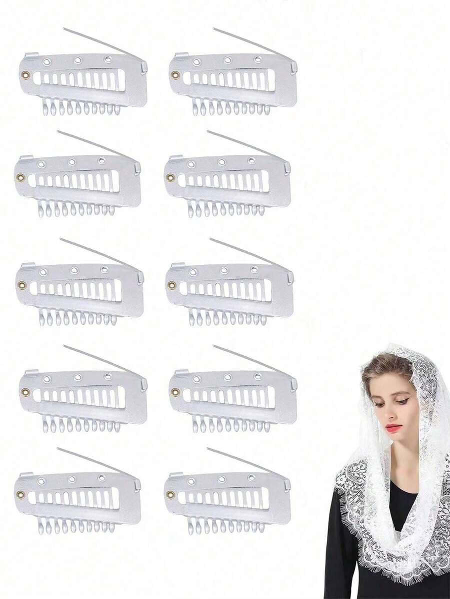 50个/20个/15个/10个/6个/3个 热销发夹 帽子头纱围巾固定夹 假发发片弹性BB夹 - 銀色 - 查看 1