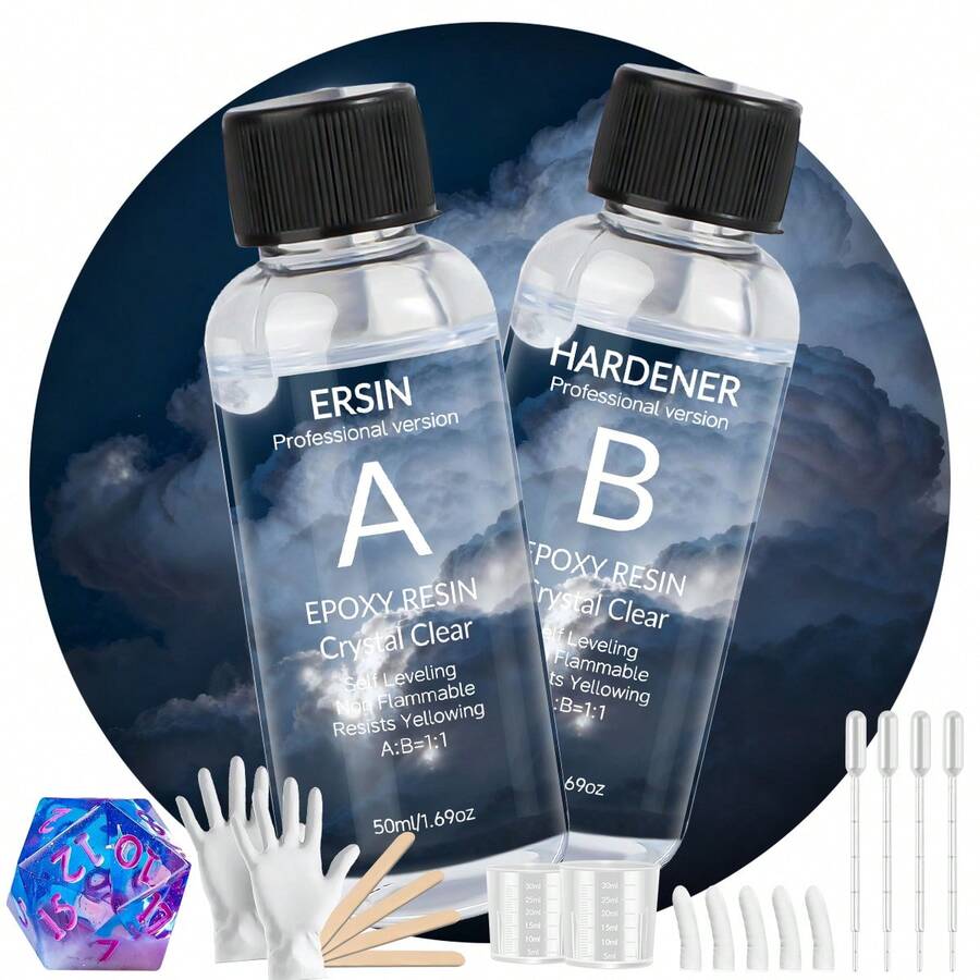 Keo epoxy dạng chai A&B kiểu Moon Style dung tích 20ml, 50ml, 100ml, 200ml, kèm bộ dụng cụ thủ công đầy đủ, dễ sử dụng và mang theo, không tạo bọt, độ bóng cao, thích hợp cho các sản phẩm thủ công để bàn, đồ thủ công sáng tạo, trang sức và khuôn nhựa. - Nhựa epoxy - Xem 1