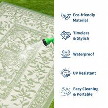 Studyset 9x12 FT Outdoor Rug, Waterproof Reversible Plastic Straw Outdoor Patio Rug, Botanical Grove Vintage Cottage Outdoor Area Rug Carpet For RV, Deck, Picnic, Beach, Backyard - Màu xanh lá - Xem 4