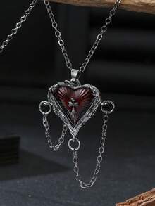 1pc Gothic Dark Heart Cross Feather Wings Embrace Heart Pendant Necklace Women's And Men's Creative Jewelry Party Gift - Necklace - View 8