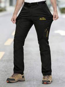 男士多口袋工装裤，拉链口袋设计，直筒裤型，适合户外徒步、露营、钓鱼，春秋季穿着。 - 黑色 - 查看 2